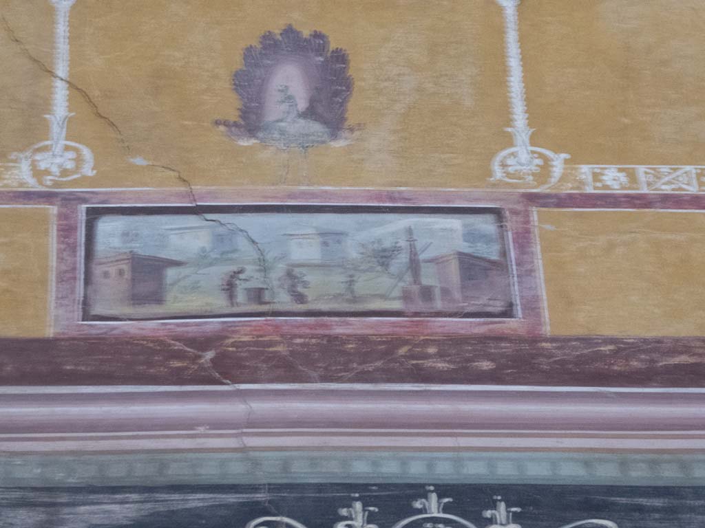 Oplontis Villa of Poppea, September 2017. Room 8, detail from painted upper east wall at south end. 
Foto Annette Haug, ERC Grant 681269 DÉCOR.
