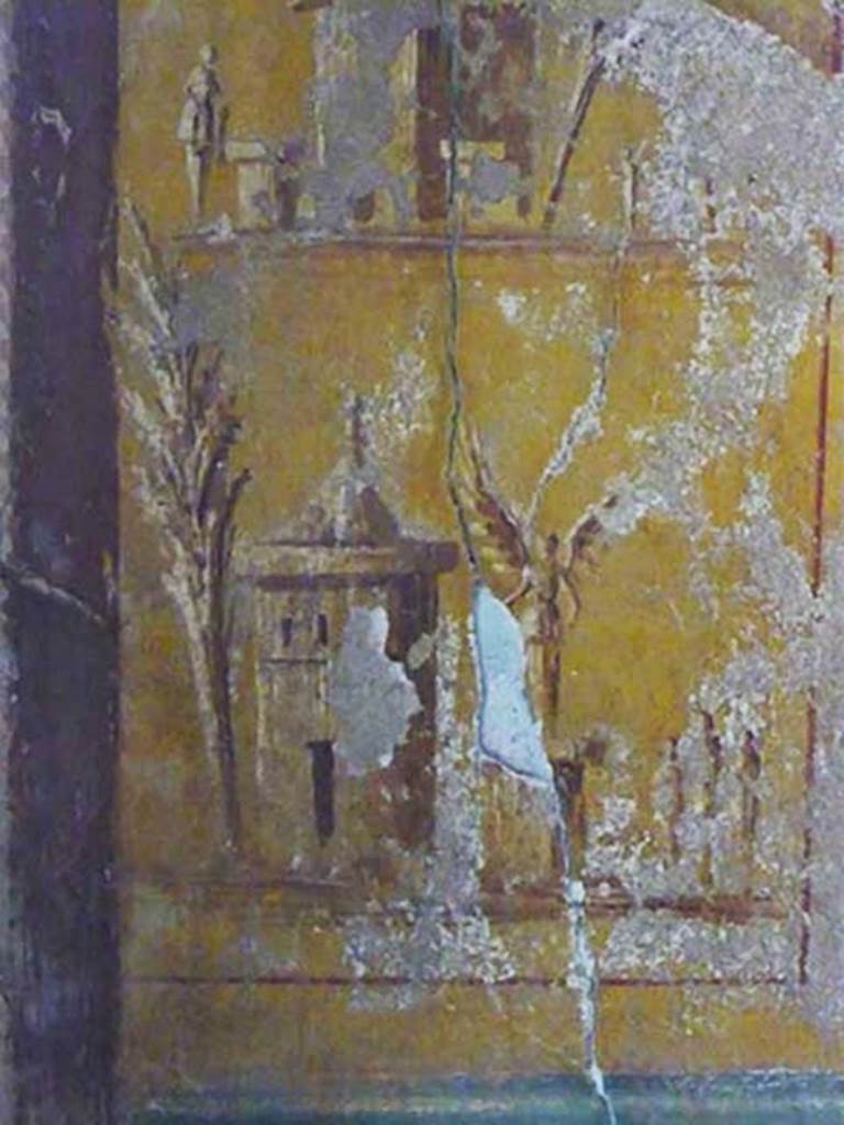 Oplontis, May 2010. Room 14, detail of painted panel on south side of door on west wall.  Photo courtesy of Buzz Ferebee.