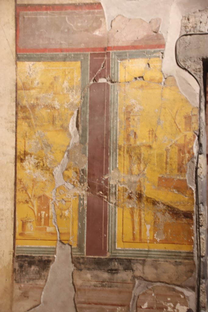 Oplontis Villa of Poppea, October 2022. 
Room 14, east wall with two paintings on north side of doorway leading to room 10b.
Photo courtesy of Klaus Heese.