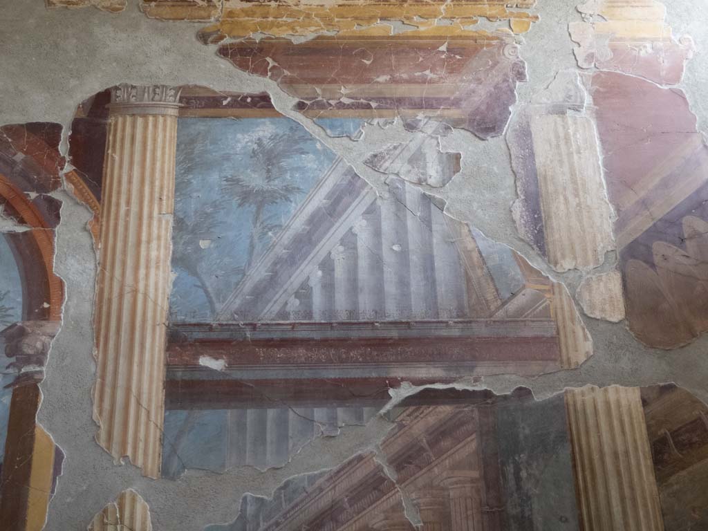 Oplontis Villa of Poppea, September 2017. Room 15, detail of painted upper east wall at south end in oecus. 
Foto Annette Haug, ERC Grant 681269 DÉCOR.