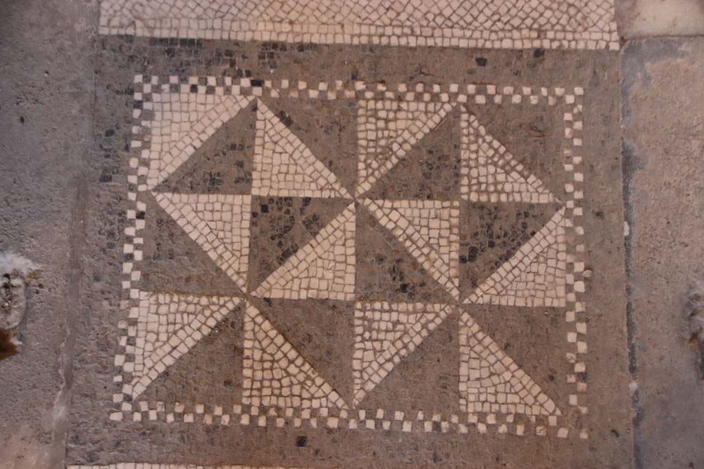 Oplontis Villa of Poppea, September 2021. 
Room 16, detail of mosaic threshold in doorway to room 15. Photo courtesy of Klaus Heese.