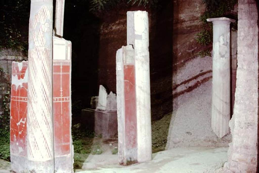 Oplontis, 1974. Area 19, south-west peristyle, looking south-west to garden area.
Photo by Stanley A. Jashemski.   
Source: The Wilhelmina and Stanley A. Jashemski archive in the University of Maryland Library, Special Collections (See collection page) and made available under the Creative Commons Attribution-Non Commercial License v.4. See Licence and use details.
J74f0645