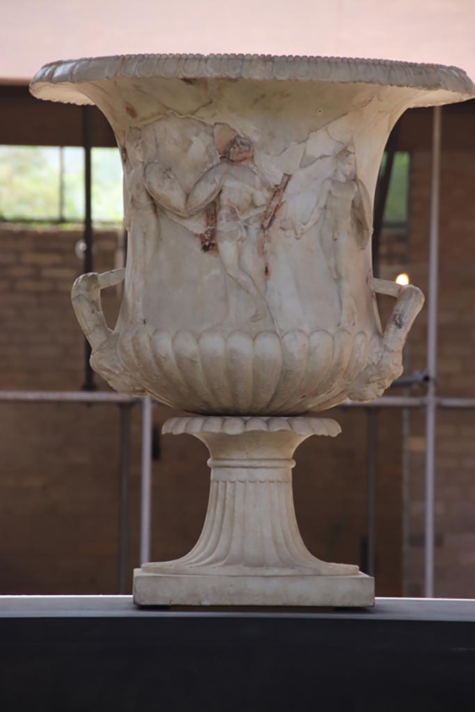 Villa of Poppaea, Oplontis, October 2023. 
Room 21, detail of large marble vase. Photo courtesy of Klaus Heese.
