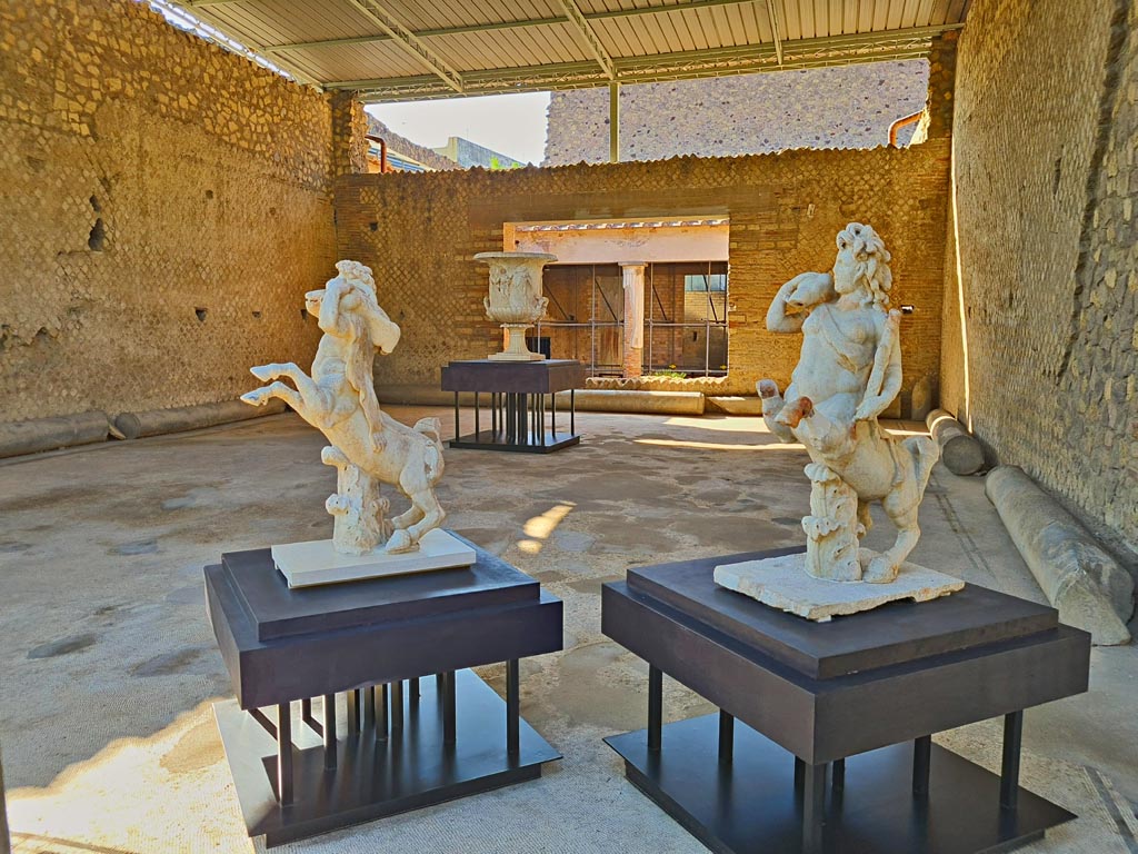 Oplontis Villa of Poppea, October 2023. 
Room 21, looking towards the south wall from the west side. Photo courtesy of Giuseppe Ciaramella.