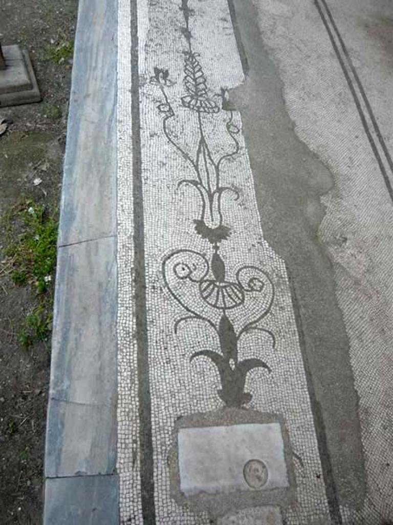 Oplontis, May 2011.Room 21, mosaic border on the edge of the threshold separating floor of grand salon from the north garden. Photo courtesy of Buzz Ferebee.