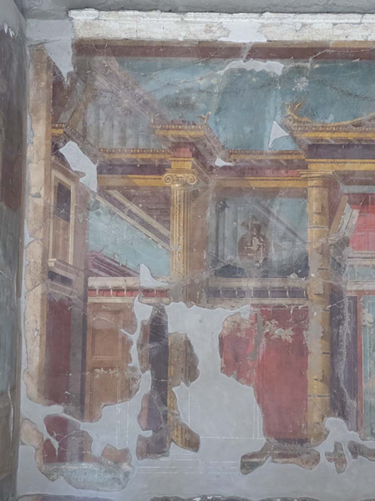 Oplontis Villa of Poppea, September 2017. Room 23, detail from upper west wall at south end.
Foto Annette Haug, ERC Grant 681269 DÉCOR.