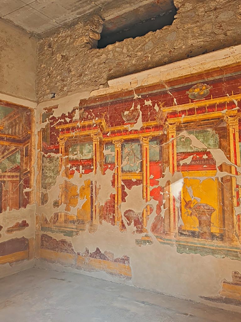 Oplontis Villa of Poppea, October 2023.  
Room 23, looking towards north wall. Photo courtesy of Giuseppe Ciaramella.