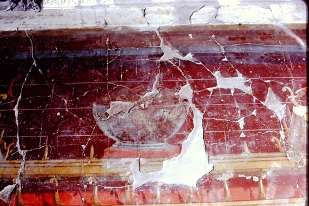 Oplontis, 1972 (or 1973). Room 23, still-life during restoration. Photo by Stanley A. Jashemski. 
Source: The Wilhelmina and Stanley A. Jashemski archive in the University of Maryland Library, Special Collections (See collection page) and made available under the Creative Commons Attribution-Non Commercial License v.4. See Licence and use details. J72f0263
