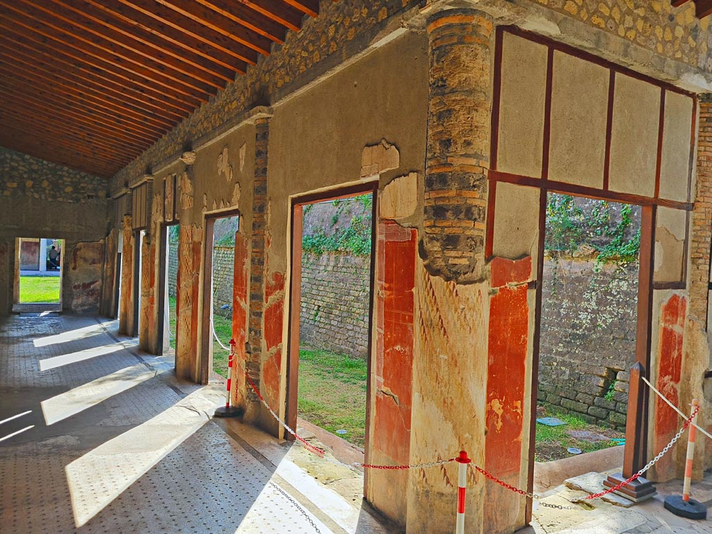 Oplontis Villa of Poppea, October 2023. Portico 24, looking east along south side. Photo courtesy of Giuseppe Ciaramella.