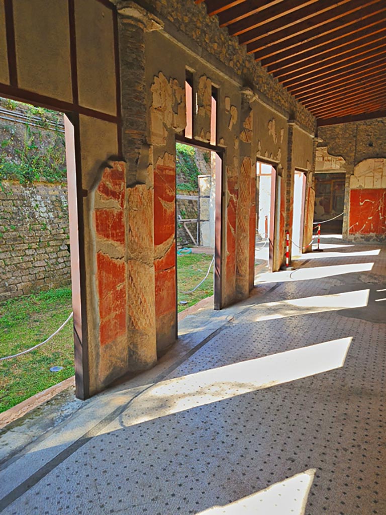 Oplontis Villa of Poppea, October 2023. 
Room 24, portico looking west along south side. Photo courtesy of Giuseppe Ciaramella.