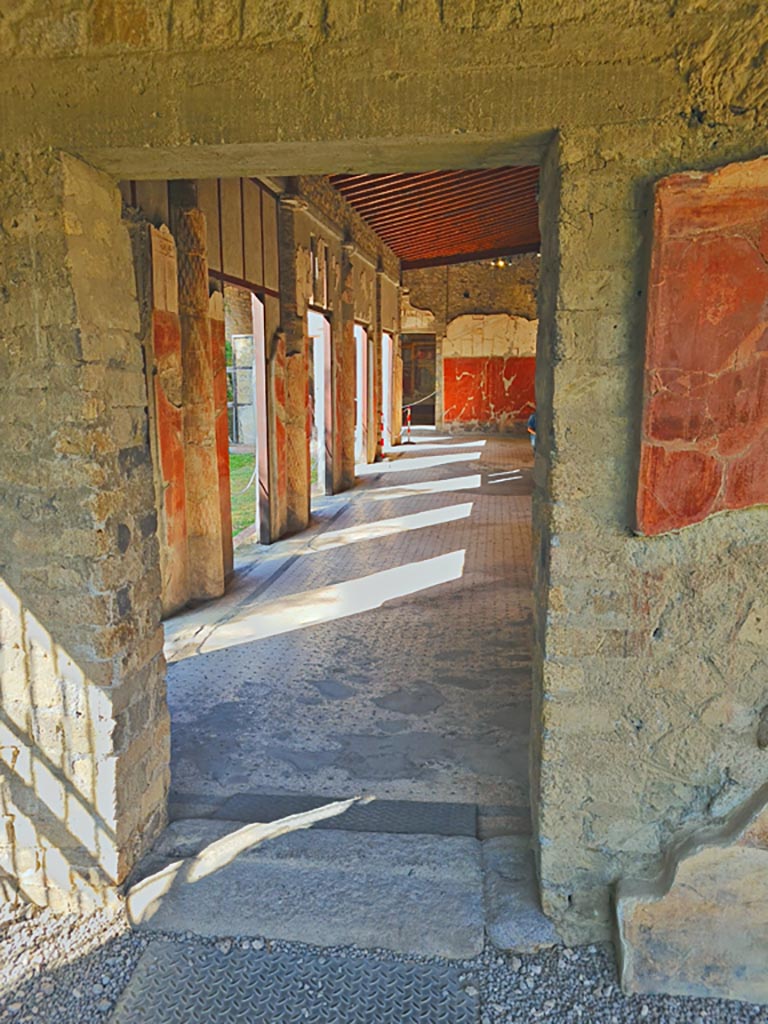 Oplontis Villa of Poppea, October 2023. 
Looking west through doorway from Portico 40 into Portico 24. Photo courtesy of Giuseppe Ciaramella.