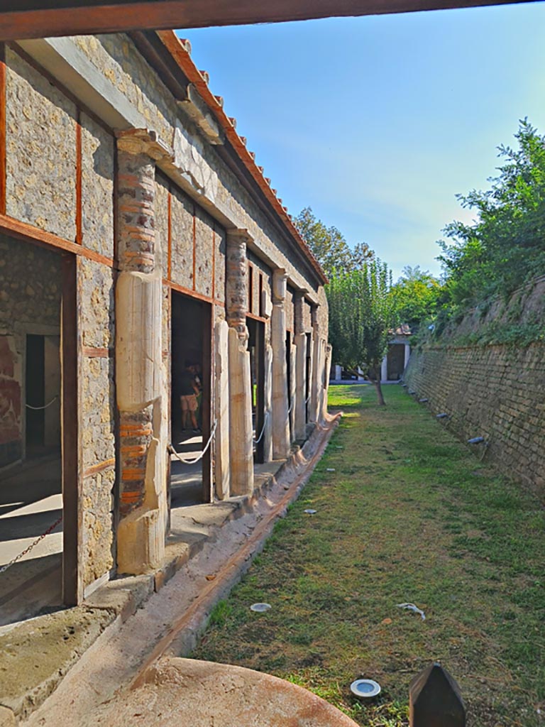 Oplontis Villa of Poppea, October 2023. 
Portico 24, looking east towards Peristyle 59. Photo courtesy of Giuseppe Ciaramella.