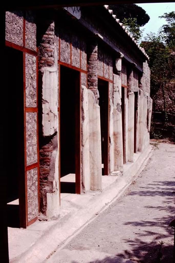 Oplontis, 1974. Room 24/59, looking east along gutter in peristyle. Photo by Stanley A. Jashemski.   
Source: The Wilhelmina and Stanley A. Jashemski archive in the University of Maryland Library, Special Collections (See collection page) and made available under the Creative Commons Attribution-Non Commercial License v.4. See Licence and use details. J74f0626
