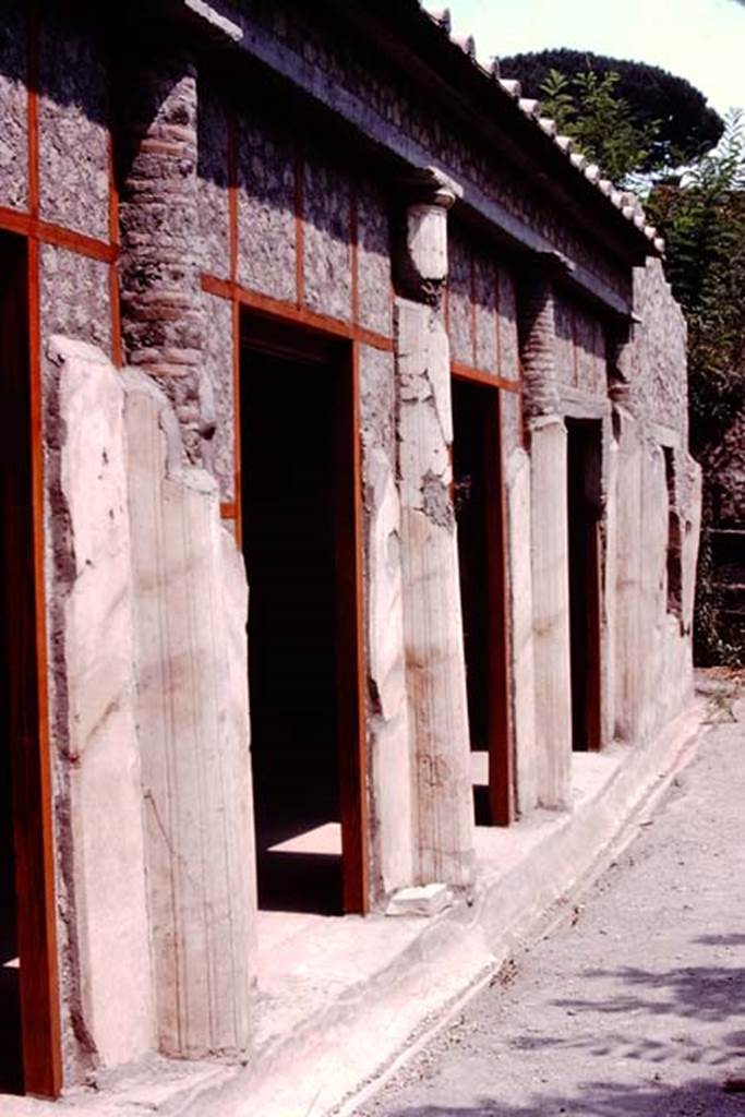 Oplontis, 1974. Room 24/59,  half-columns built into the wall of the peristyle. 
Photo by Stanley A. Jashemski.   
Source: The Wilhelmina and Stanley A. Jashemski archive in the University of Maryland Library, Special Collections (See collection page) and made available under the Creative Commons Attribution-Non Commercial License v.4. See Licence and use details. J74f0625