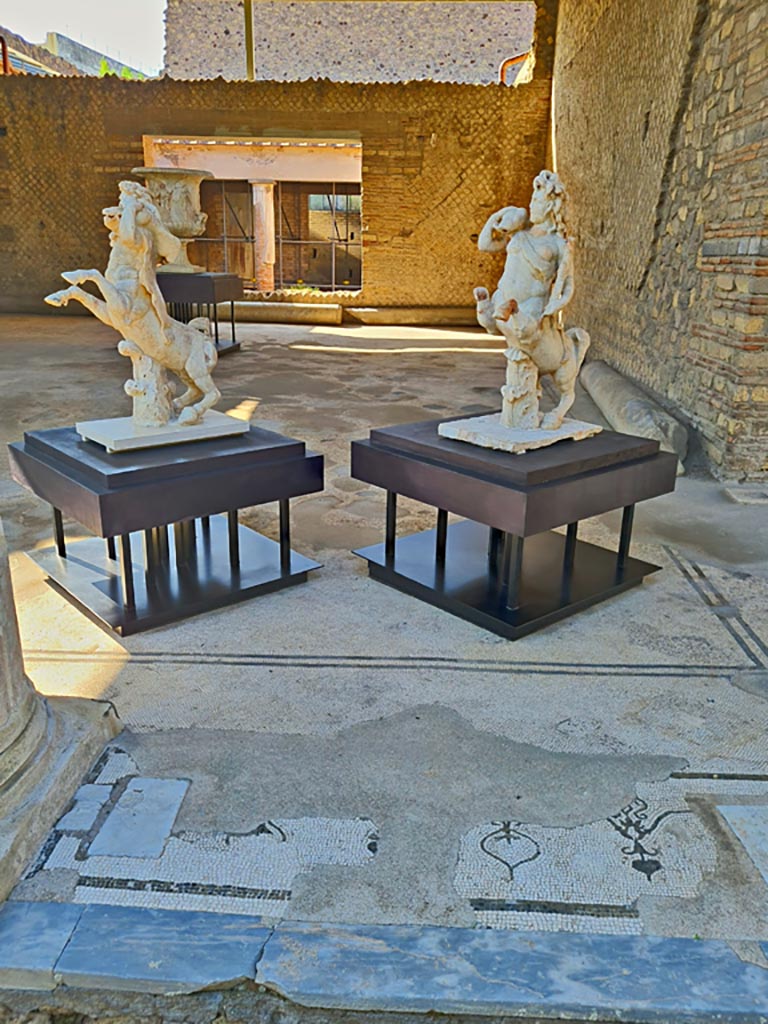 Oplontis Villa of Poppea, October 2023. 
Portico 33, two of the Centaurs on display in room 21. Photo courtesy of Giuseppe Ciaramella.