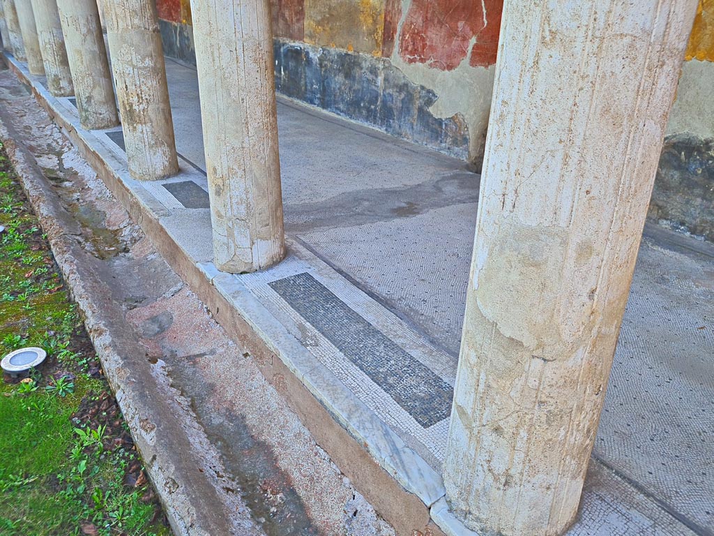 Oplontis Villa of Poppea, October 2023. East Portico 34, looking south-east along mosaic flooring. Photo courtesy of Giuseppe Ciaramella.