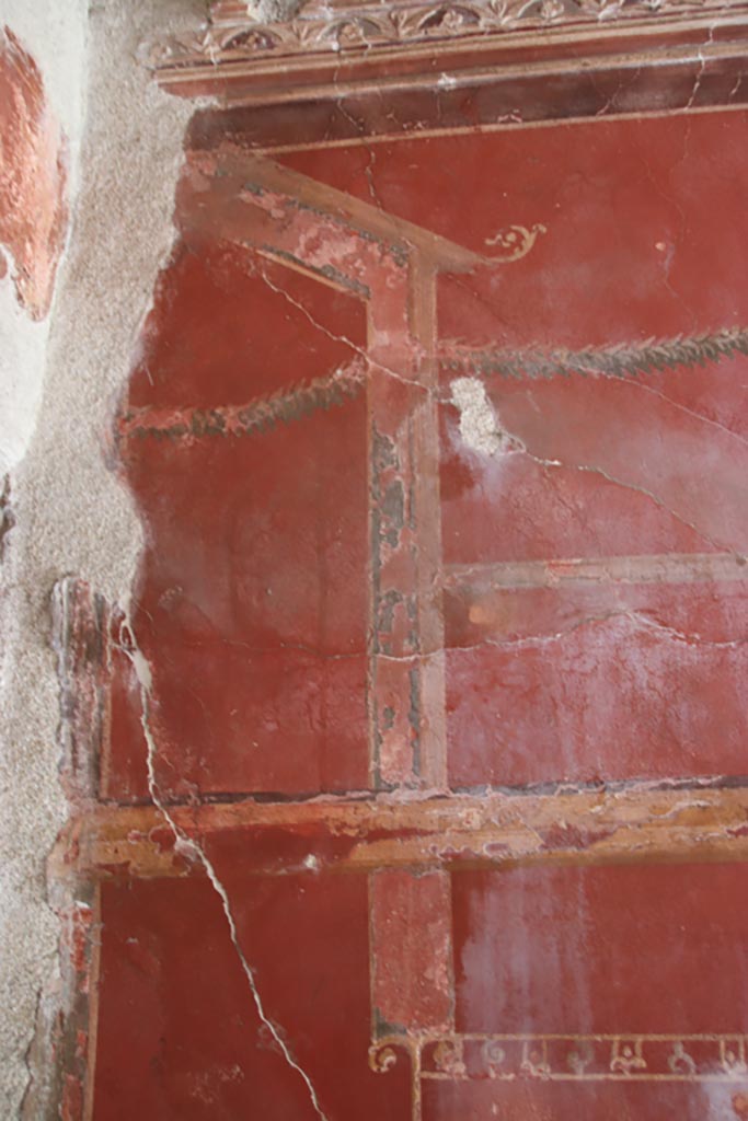 Oplontis Villa of Poppea, May 2024. 
Corridor 37, east wall, detail of decoration at north end. Photo courtesy of Klaus Heese.