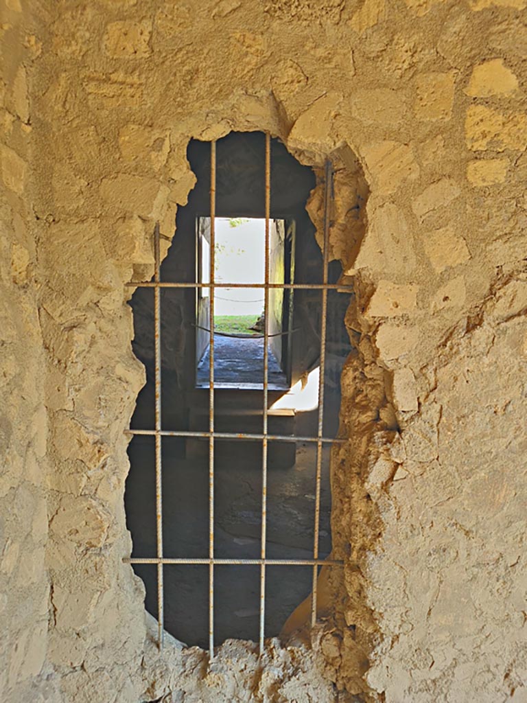 Oplontis Villa of Poppea, October 2023. 
Portico 40, detail from north-west corner of north wall. Photo courtesy of Giuseppe Ciaramella.