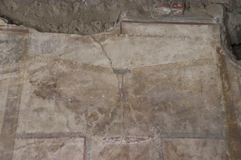 Oplontis Villa of Poppea, May 2024. 
Portico 40, painted decoration from upper north wall in north-east corner. Photo courtesy of Klaus Heese.