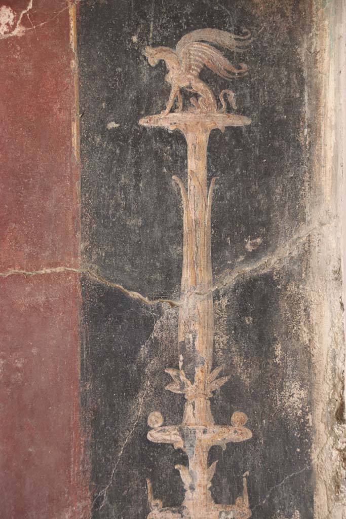 Oplontis Villa of Poppea, September 2021. 
Area 40, detail from top of candelabra on north wall in north-east corner. Photo courtesy of Klaus Heese.