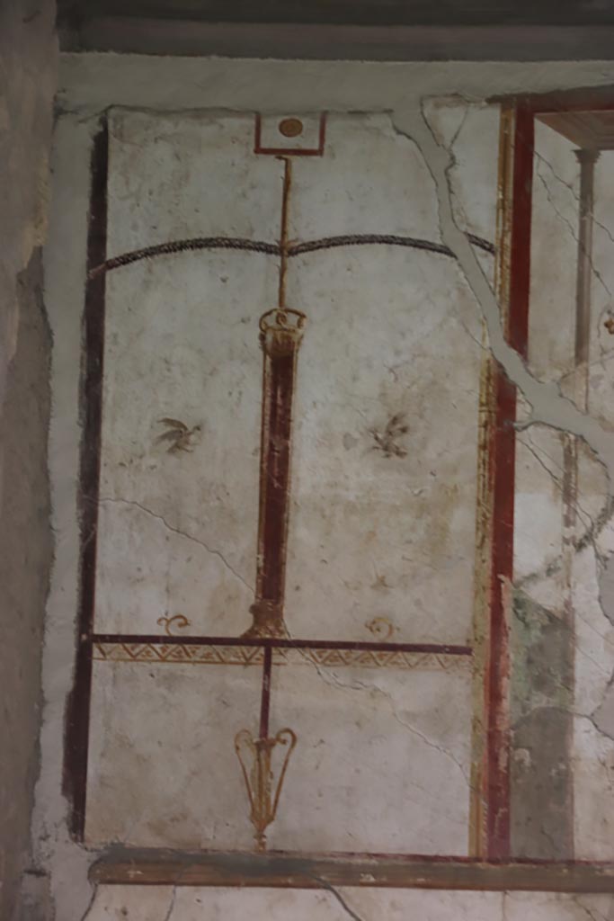 Oplontis Villa of Poppea, May 2024. 
Room 41, detail from upper west wall of alcove, on left. Photo courtesy of Klaus Heese.