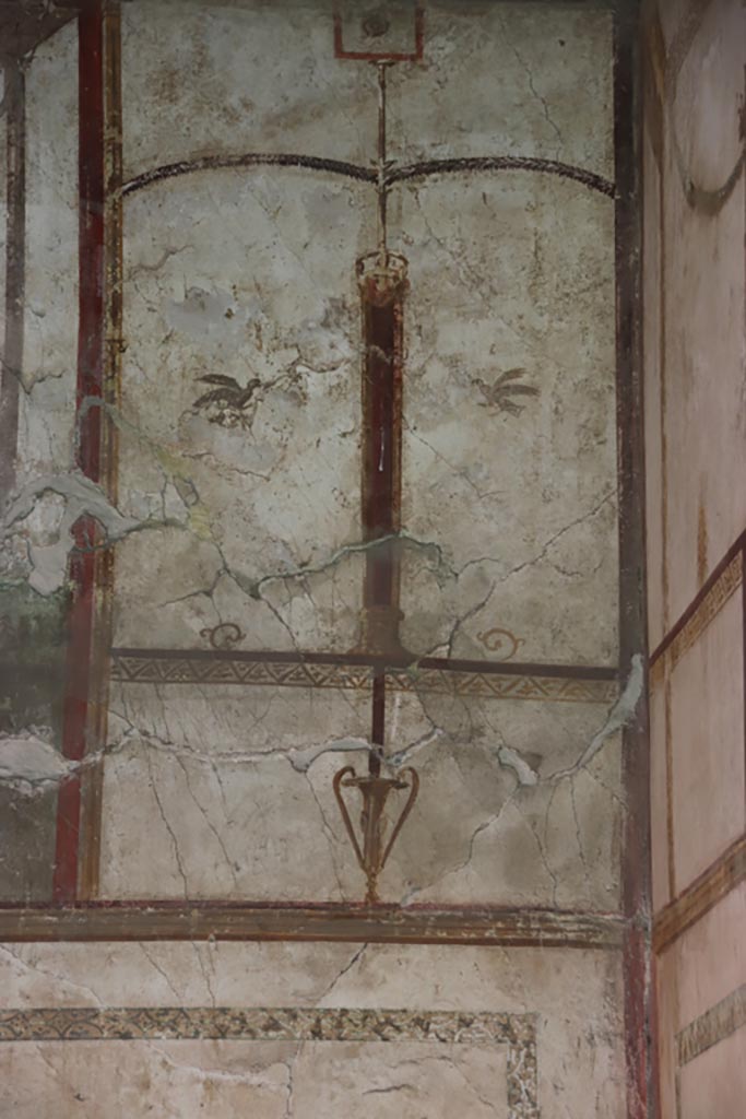 Oplontis Villa of Poppea, May 2024. 
Room 41, detail from upper west wall of alcove, on right. Photo courtesy of Klaus Heese.