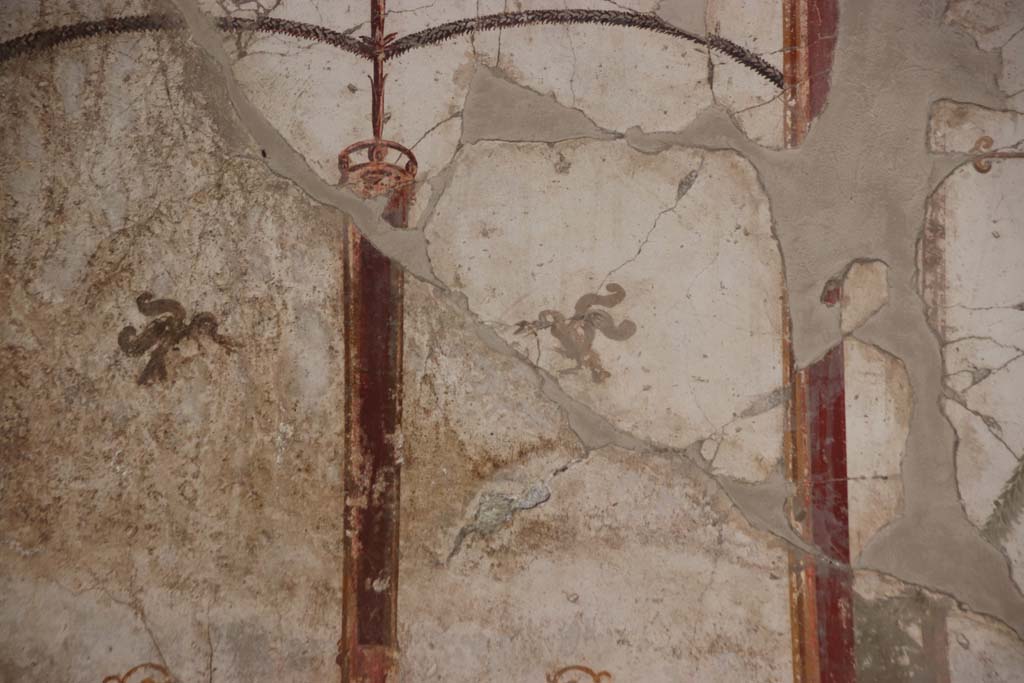 Oplontis Villa of Poppea, September 2021.  
Room 41, painted decoration from upper north wall of alcove, at west end. Photo courtesy of Klaus Heese.