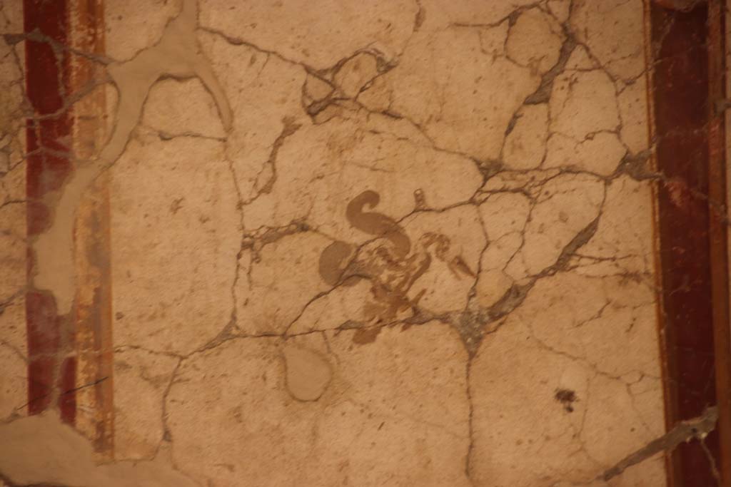 Oplontis Villa of Poppea, October2020. Room 41, detail of painted decoration from upper north wall of alcove, at east end.  
Photo courtesy of Klaus Heese.