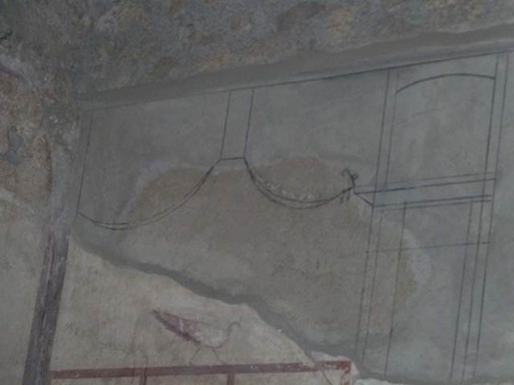 Oplontis, September 2015. Room 55, south end of upper west wall in south-west corner above red panel.