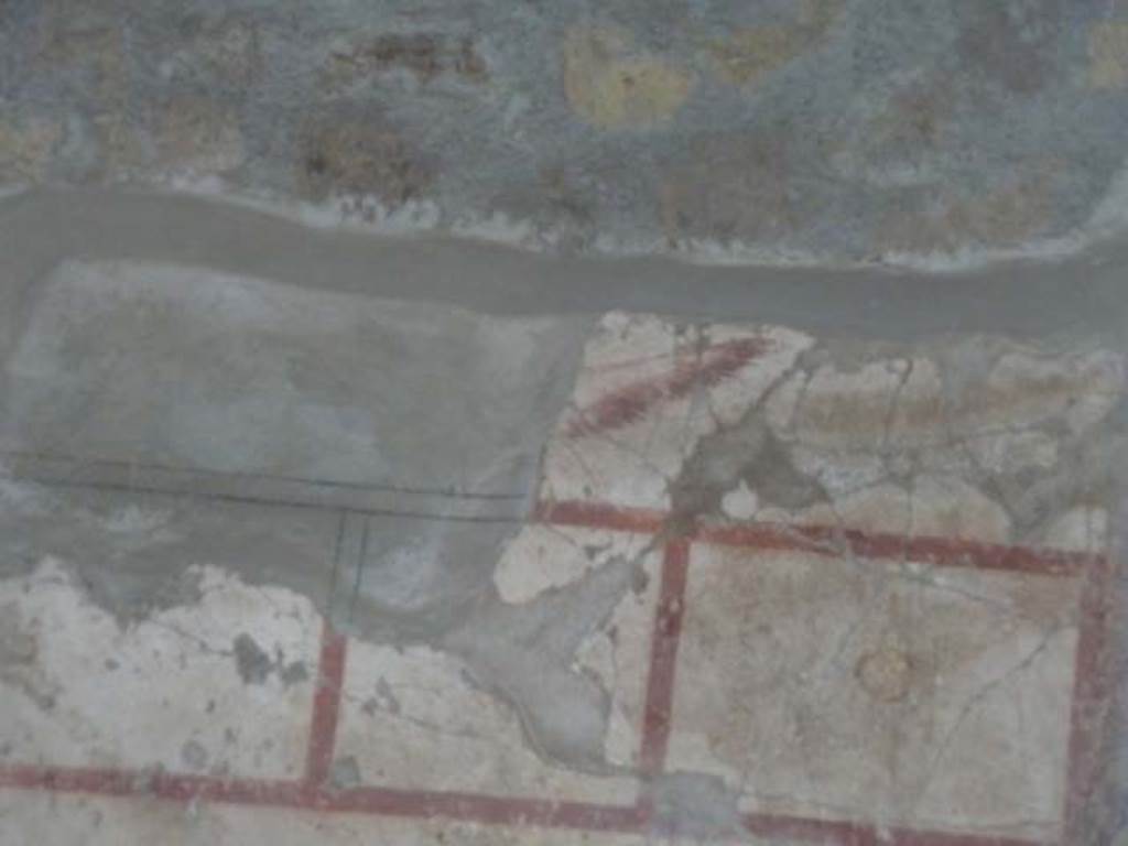 Oplontis, September 2015. Room 55, painted upper north end of west wall in north-west corner above red panel.