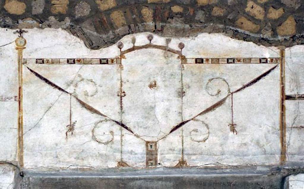 Oplontis Villa of Poppea, October 2001. Area 60, detail of painted decoration from west portico wall above doorway to room 72. Photo courtesy of Peter Woods.