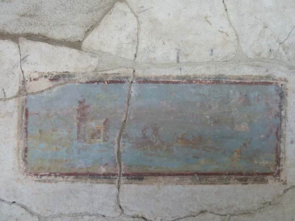 Oplontis, September 2015. Portico 60, west wall, painted decoration immediately 
south of doorway to room 94.
