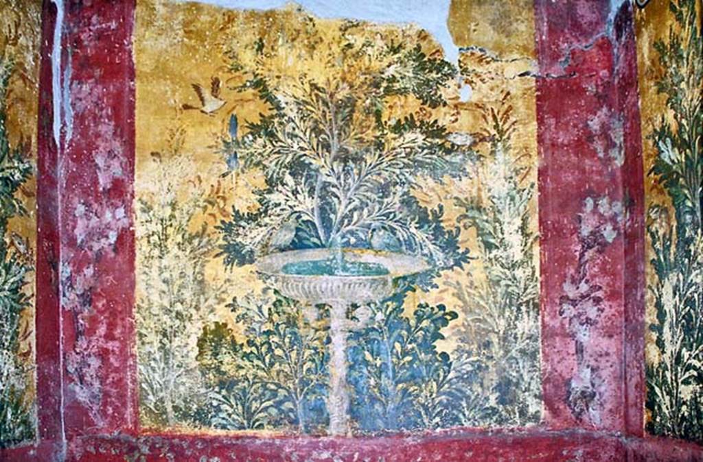 Oplontis Villa of Poppea, October 2001. Room 61, detail of painted south wall. 
Photo courtesy of Peter Woods.