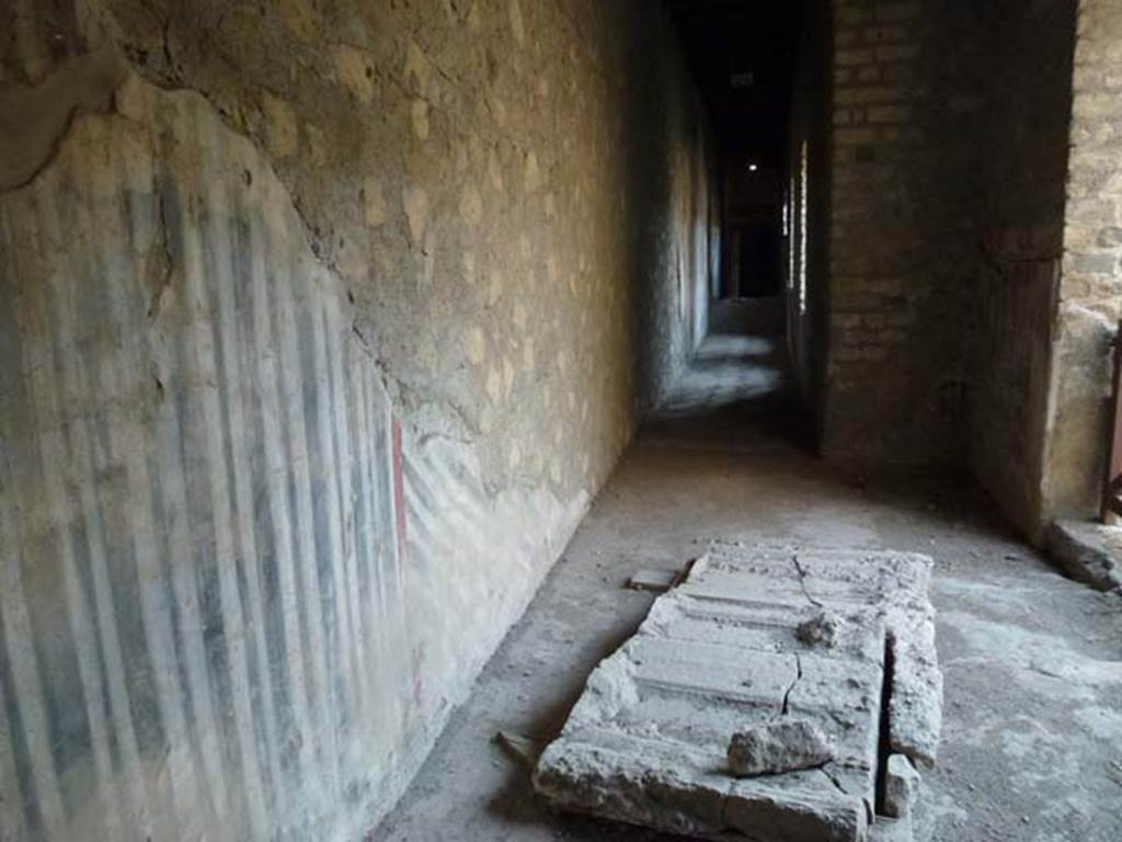 Oplontis, September 2011. Looking west along corridor 62 with plaster-cast, from room 63.  Photo courtesy of Michael Binns.