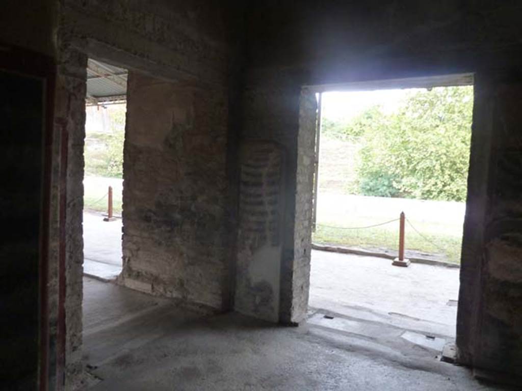 Oplontis, September 2015. Corridor 63, looking north-east towards doorway to room 65, on left, and portico 60, on right.