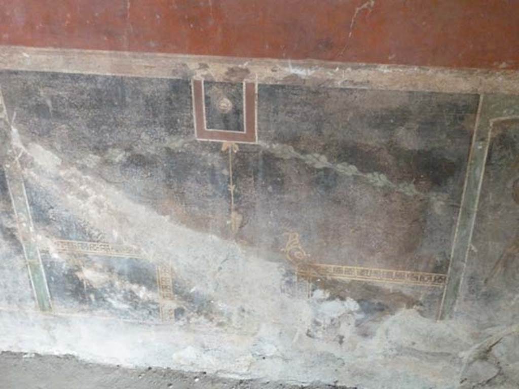 Oplontis, September 2015. Room 66, black zoccolo below central panel on west wall.