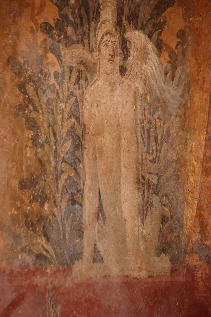 Oplontis Villa of Poppea, October 2020.  
Room 68, detail of fsupport for fountain at south end of east wall. Photo courtesy of Klaus Heese.
