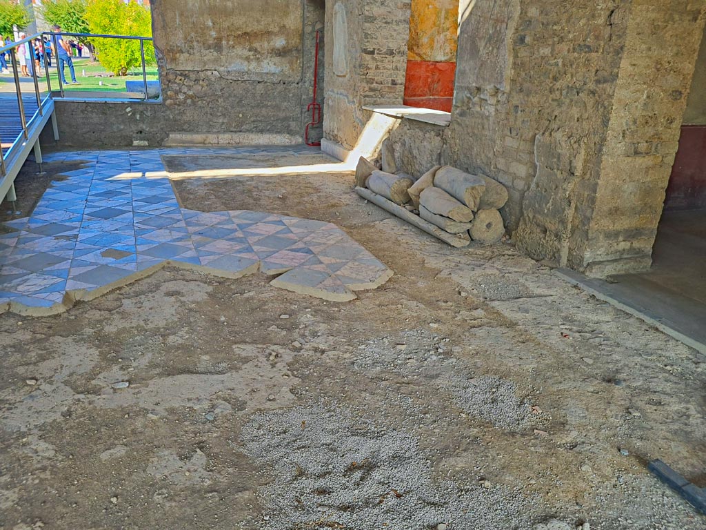 Oplontis Villa of Poppea, October 2023. 
Room 69, looking west towards doorway to north garden, and north-west corner of room. Photo courtesy of Giuseppe Ciaramella.