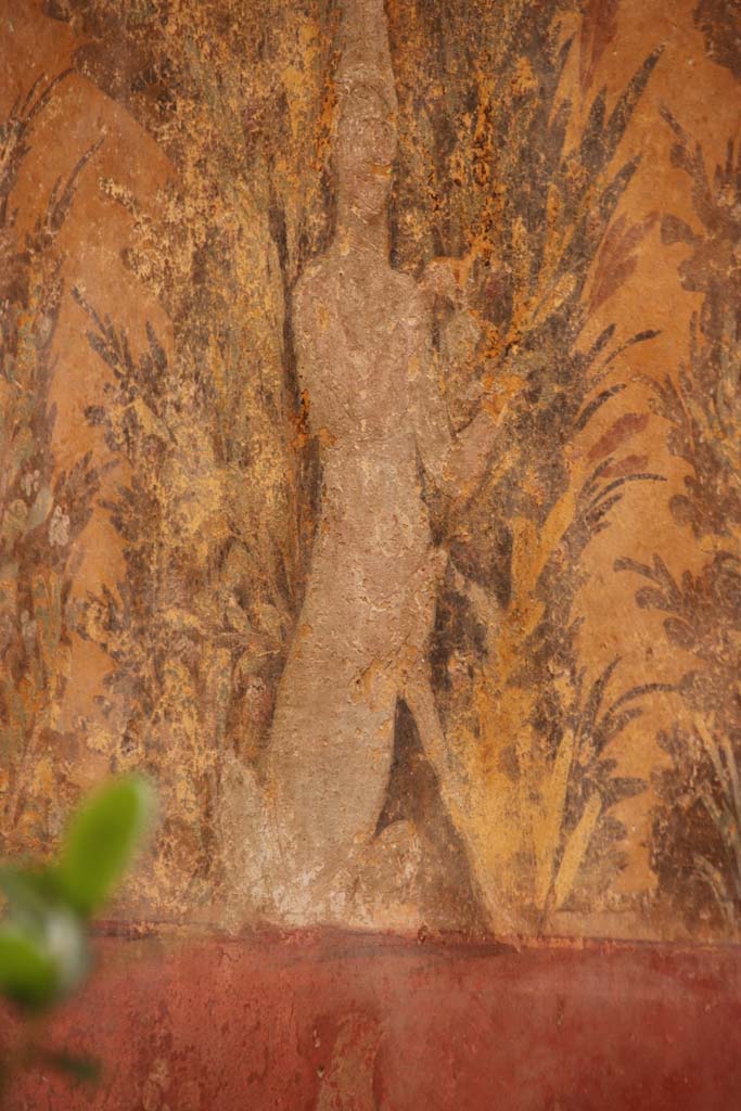 Oplontis Villa of Poppea, October 2020. Room 70, north end of east wall, detail of fountain support for square fountain. 
Photo courtesy of Klaus Heese.