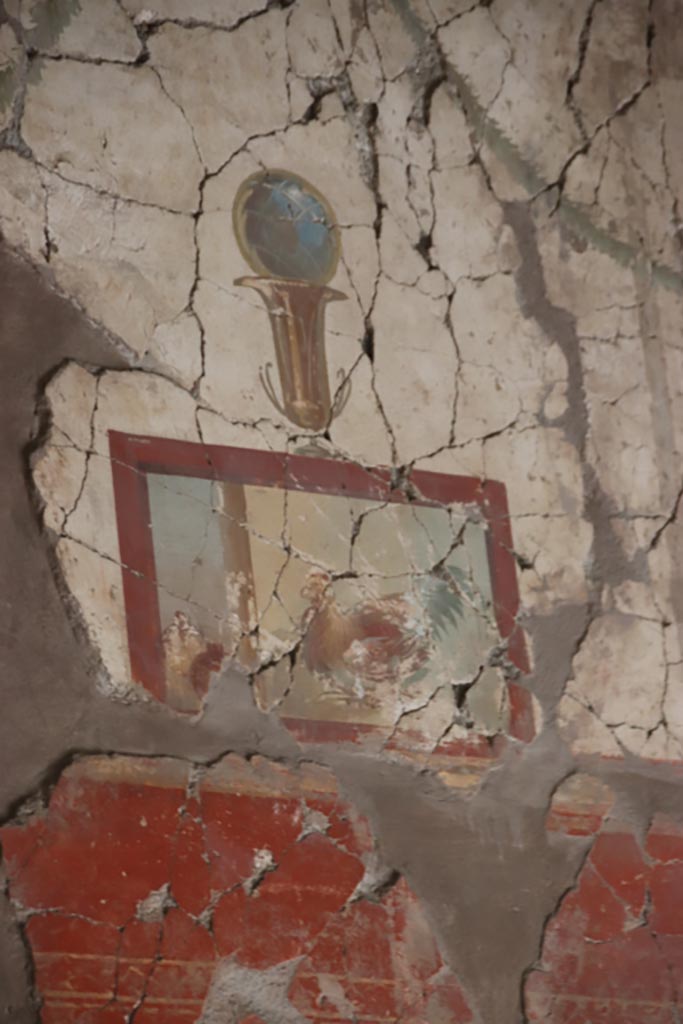 Oplontis Villa of Poppea, May 2024. 
Room 79, detail of panel from upper north wall. Photo courtesy of Klaus Heese.