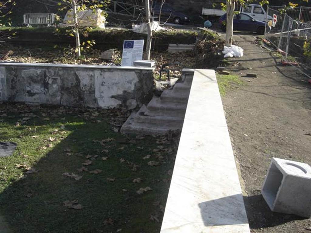 Oplontis Villa of Poppea, December 2007. 
Room 92, north east corner of terrace, looking east along the south edge of the swimming pool area 96. 
Photo courtesy of Drew Baker - from the King's College London, Villa of Oplontis Archive.