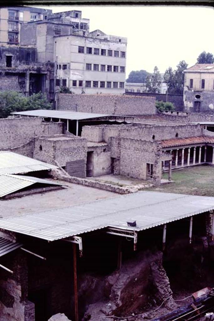 Oplontis, c.1984. Looking south-west across east complex and newly excavated rooms, from north end of east complex. 
Source: The Wilhelmina and Stanley A. Jashemski archive in the University of Maryland Library, Special Collections (See collection page) and made available under the Creative Commons Attribution-Non Commercial License v.4. See Licence and use details. Oplo0210