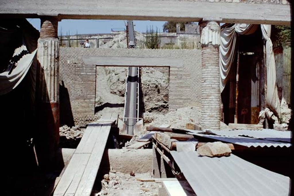 Oplontis, 1968.  Looking north from area 4 across room 20, towards doorway in wall to room 21. Photo by Stanley A. Jashemski.
Source: The Wilhelmina and Stanley A. Jashemski archive in the University of Maryland Library, Special Collections (See collection page) and made available under the Creative Commons Attribution-Non Commercial License v.4. See Licence and use details. J68f1505