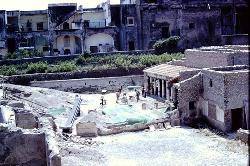 Oplontis Villa of Poppea, 1975 or 1974. Looking south towards area 59, the south-east peristyle. Photo by Stanley A. Jashemski.   
Source: The Wilhelmina and Stanley A. Jashemski archive in the University of Maryland Library, Special Collections (See collection page) and made available under the Creative Commons Attribution-Non Commercial License v.4. See Licence and use details. J74f0872