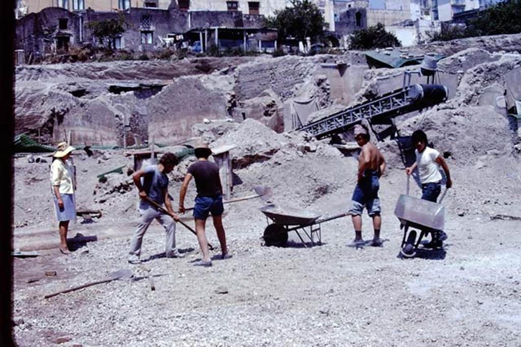 Oplontis Villa of Poppea, 1975 or 1974. Looking north-east across area 59, south-east peristyle. Photo by Stanley A. Jashemski.   
Source: The Wilhelmina and Stanley A. Jashemski archive in the University of Maryland Library, Special Collections (See collection page) and made available under the Creative Commons Attribution-Non Commercial License v.4. See Licence and use details. J74f0882