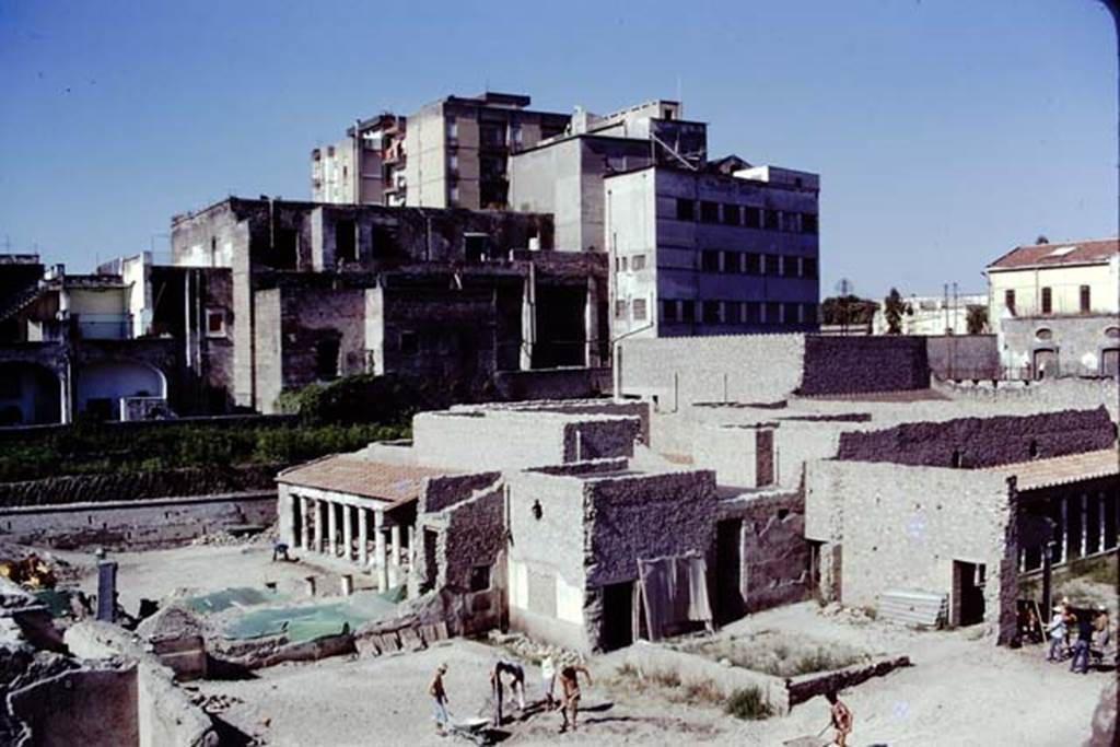 Oplontis Villa of Poppea, 1975 or 1974. Looking south-west across villa. Photo by Stanley A. Jashemski.   
Source: The Wilhelmina and Stanley A. Jashemski archive in the University of Maryland Library, Special Collections (See collection page) and made available under the Creative Commons Attribution-Non Commercial License v.4. See Licence and use details. J74f0899