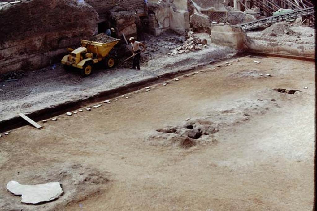 Oplontis, 1975. Looking south-east across east end of north garden. Photo by Stanley A. Jashemski.   
Source: The Wilhelmina and Stanley A. Jashemski archive in the University of Maryland Library, Special Collections (See collection page) and made available under the Creative Commons Attribution-Non Commercial License v.4. See Licence and use details. J75f0205