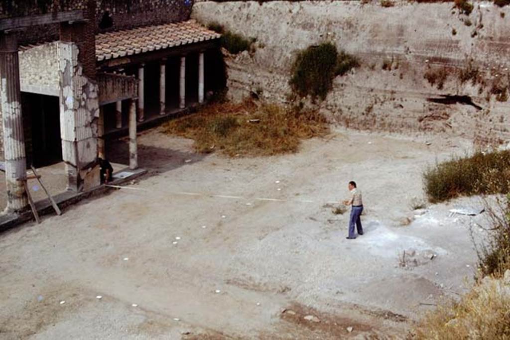 Oplontis, 1975. Looking south-west across west side of north garden, with root cavities found at the sides of the paths. Photo by Stanley A. Jashemski.   
Source: The Wilhelmina and Stanley A. Jashemski archive in the University of Maryland Library, Special Collections (See collection page) and made available under the Creative Commons Attribution-Non Commercial License v.4. See Licence and use details. J75f0215