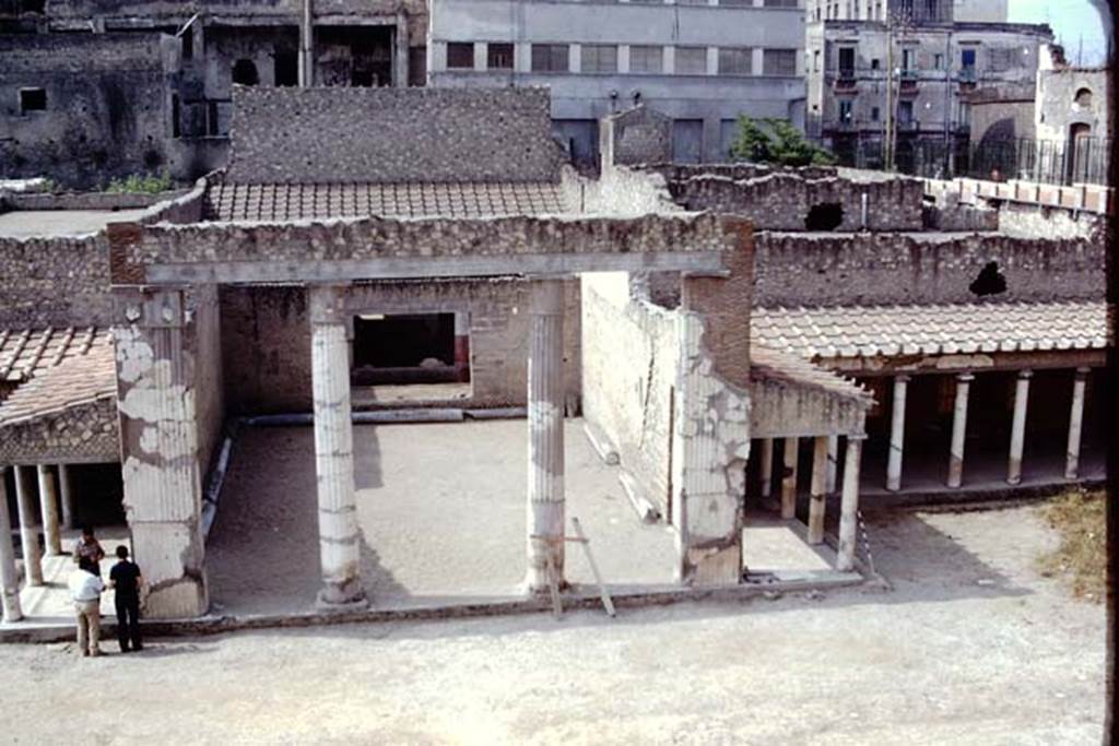 Oplontis, 1975. Looking south towards grand salon, room 21. Photo by Stanley A. Jashemski.   
Source: The Wilhelmina and Stanley A. Jashemski archive in the University of Maryland Library, Special Collections (See collection page) and made available under the Creative Commons Attribution-Non Commercial License v.4. See Licence and use details. J75f0218