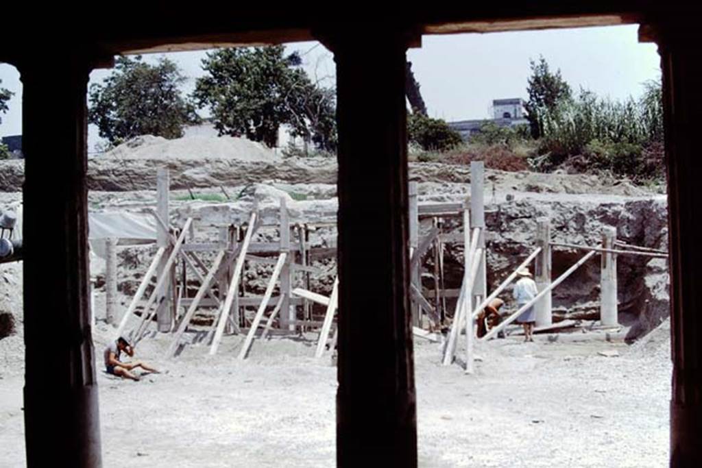 Oplontis, 1975. Looking east across area 59, the south-east peristyle. Photo by Stanley A. Jashemski.   
Source: The Wilhelmina and Stanley A. Jashemski archive in the University of Maryland Library, Special Collections (See collection page) and made available under the Creative Commons Attribution-Non Commercial License v.4. See Licence and use details. J75f0331